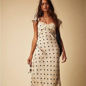 Free People Butterfly Polka Dot Satin Maxi Dress S